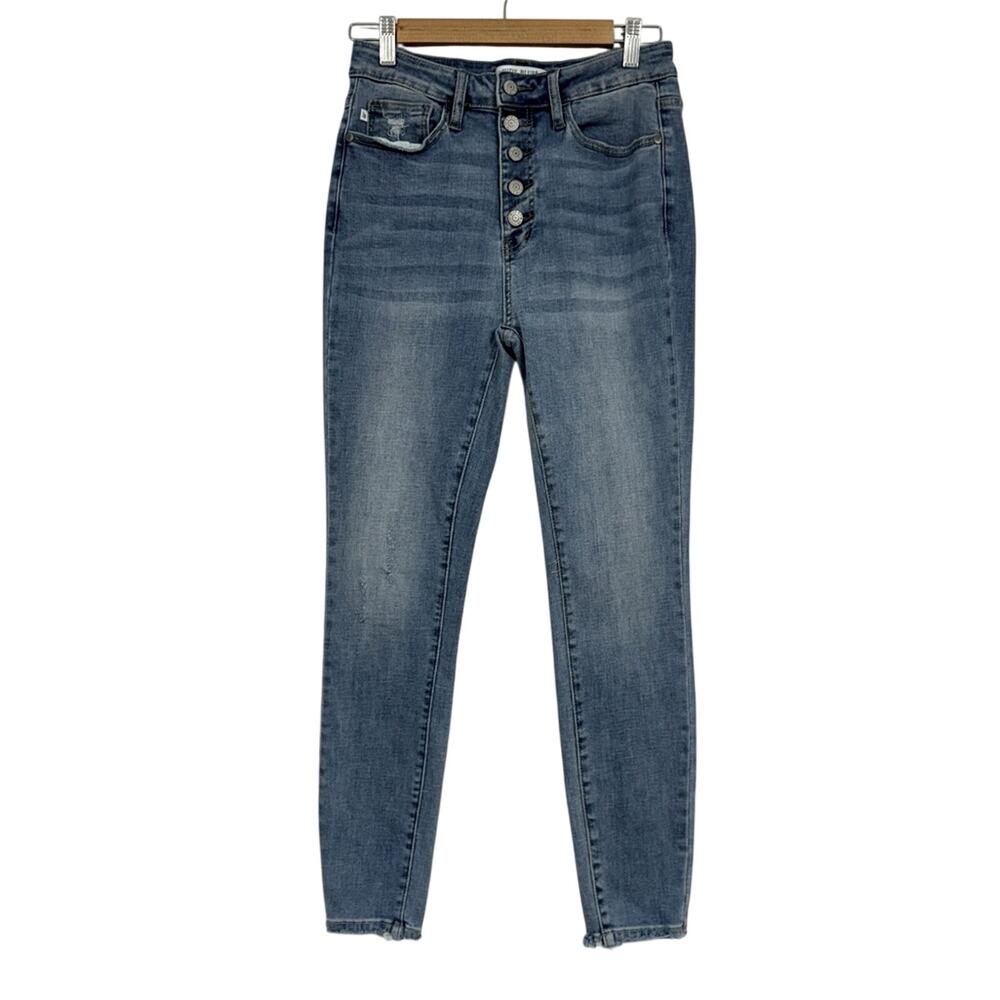 Judy Blue Skinny Fit Jeans Womens 28 Button Fly Ankle Raw Hem High Rise Denim